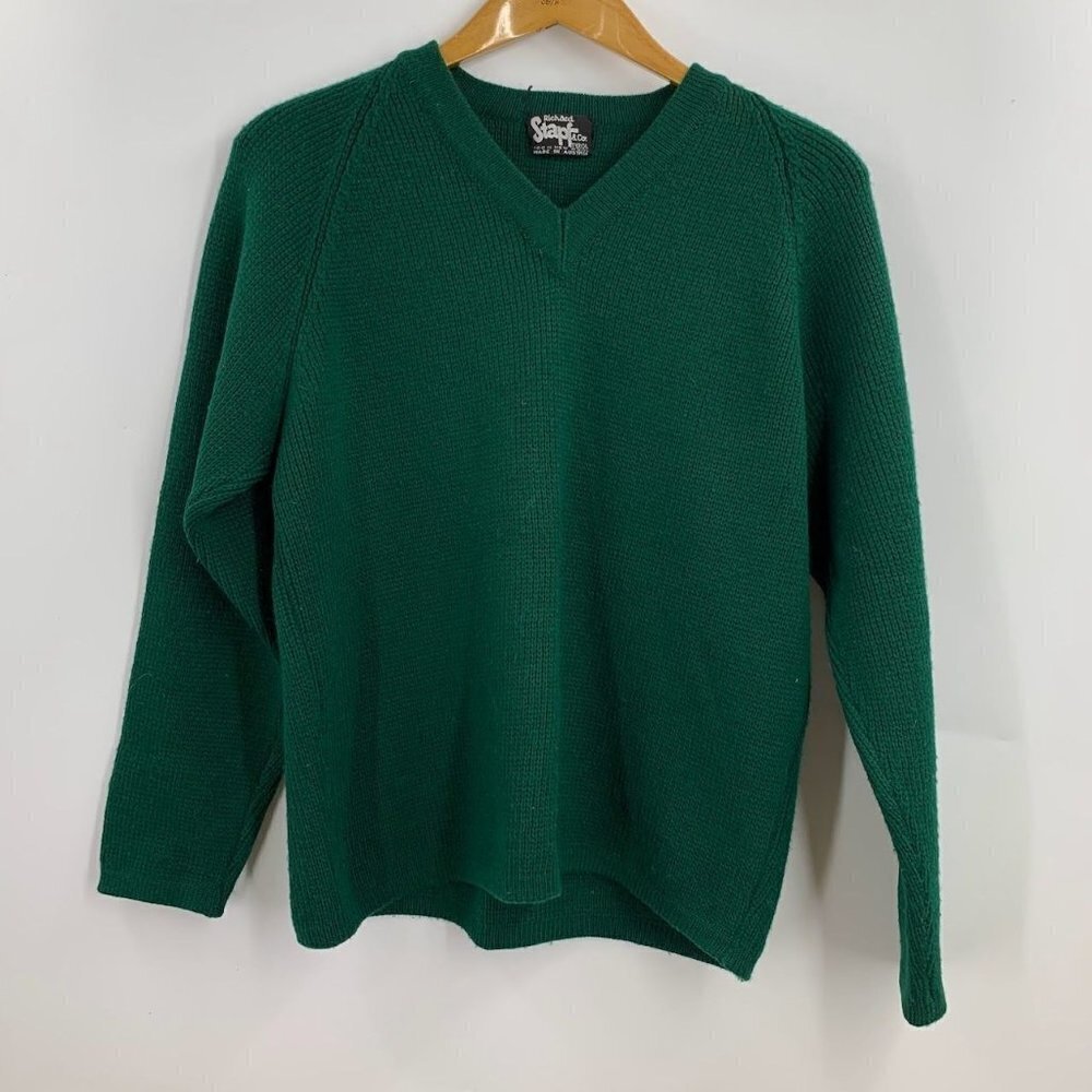 Richard Stapf‎ Men's 100% Australian Wool V-Neck Long Sleeve Sweater Size L
